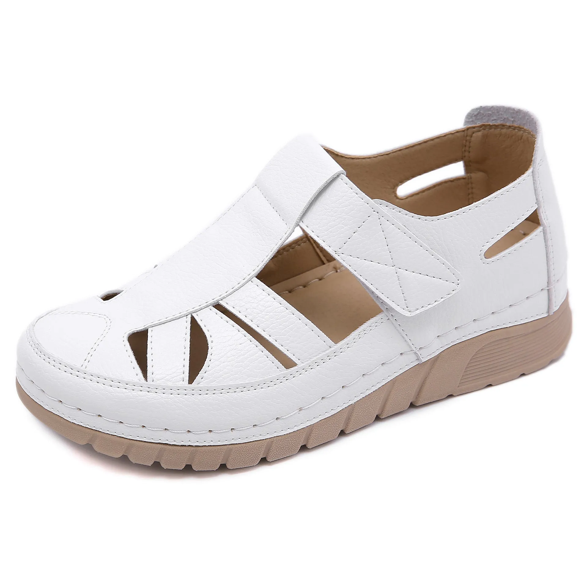 Nanccy - Soft PU Leather Closed Toe Vintage Anti-Slip Sandals